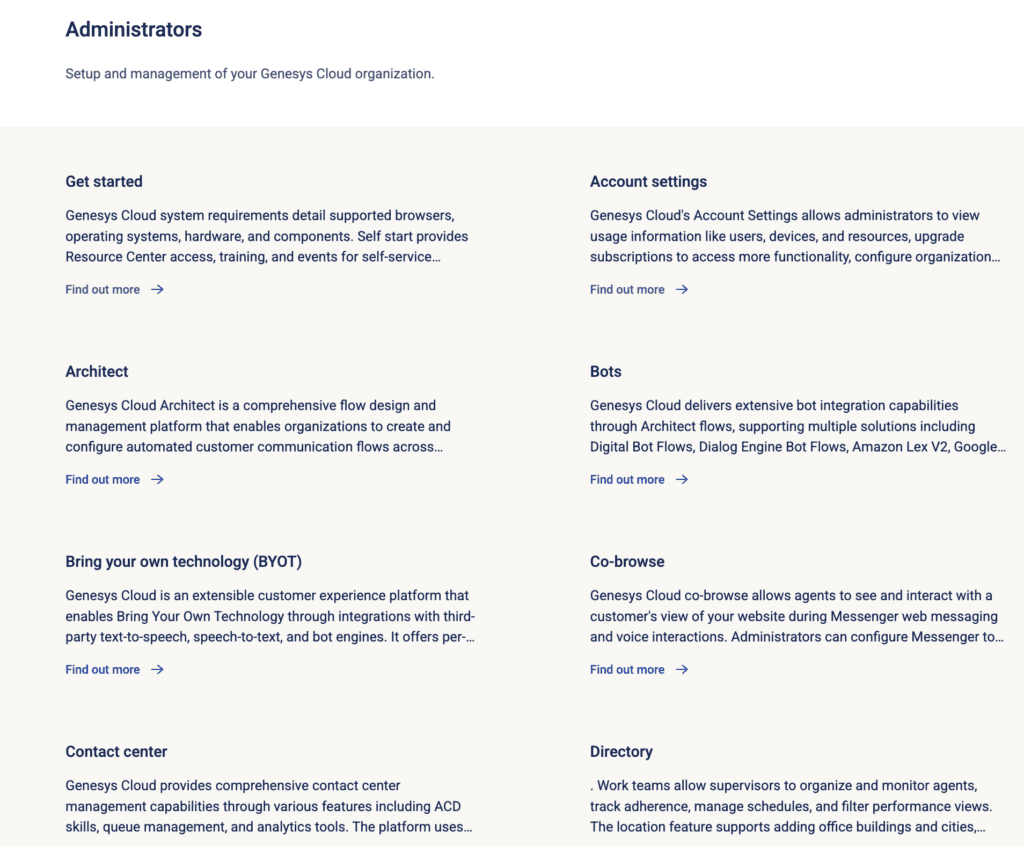 This image is a screeenshot of the Administrator secondary pages in the Resource Center setup.