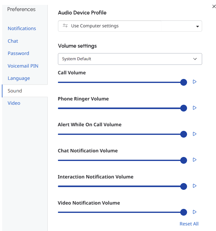 Sound settings