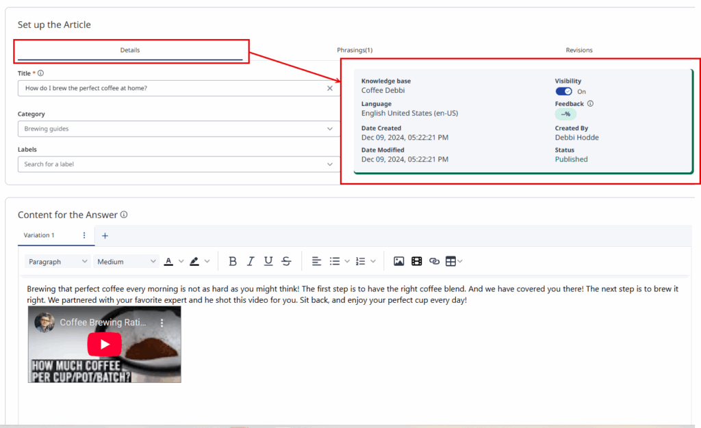 Knowledge optimizer article view