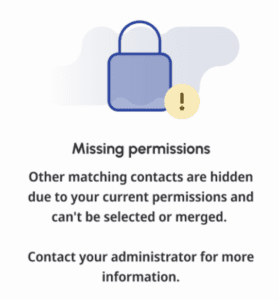 Screenshot showing missing permissions message.
