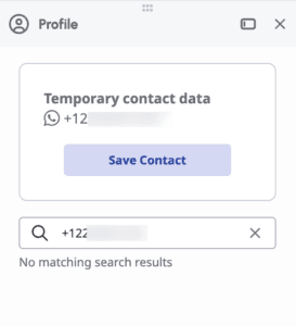Screenshot showing Whatsapp interaction in Profile panel