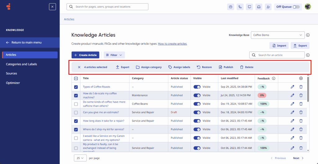 Edit multiple knowledge base articles at once - Genesys Cloud Resource ...