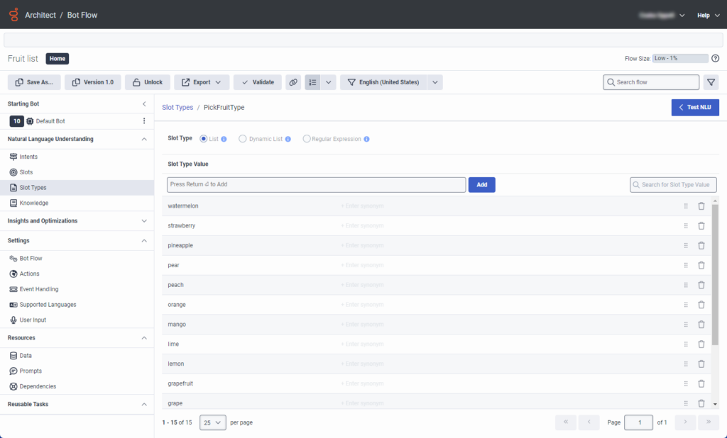 Slot types bot flow examples