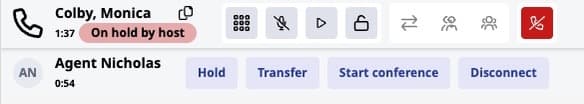 The Genesys Cloud consult call controls window