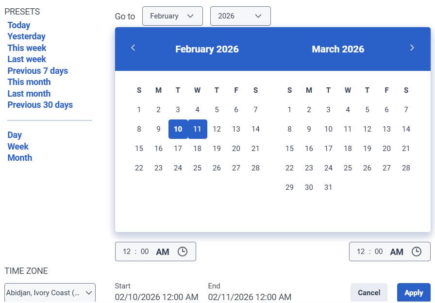 Date filter with 30 days preset