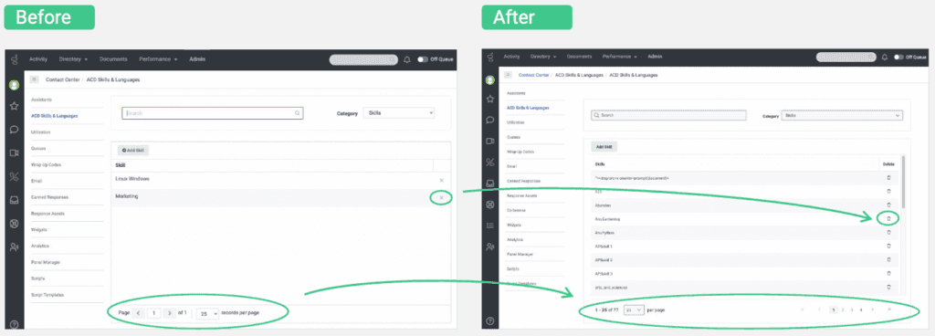 Before and after images of the improved Admin UI.
