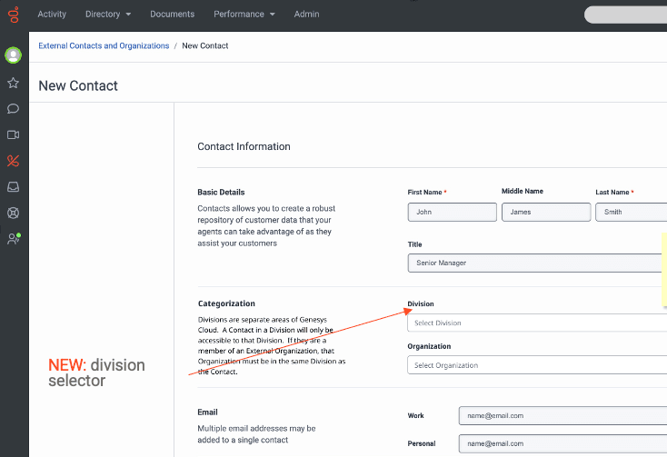 New contact creation