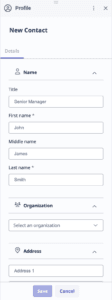 The New Contact window that shows the fields you use to add a new contact
