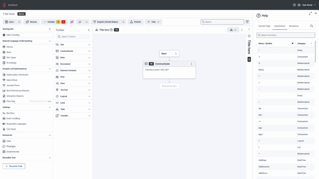 Expression help opens inside the Help panel under the Expressions tab