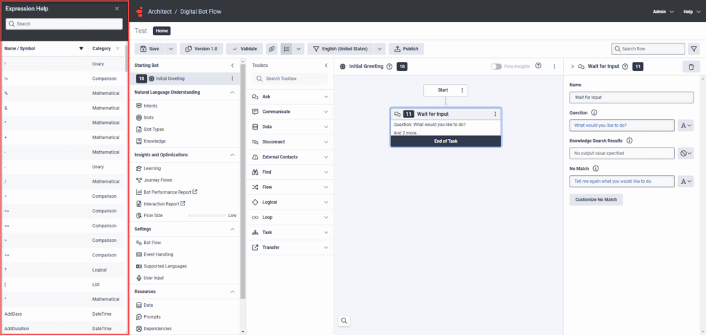 Expression help opens on the left side of the screen