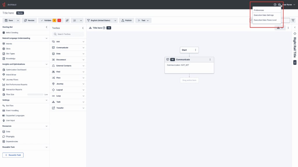 Setting and preferences can now be accessed from the cogwheel icon