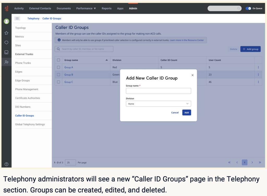 Add new caller ID group