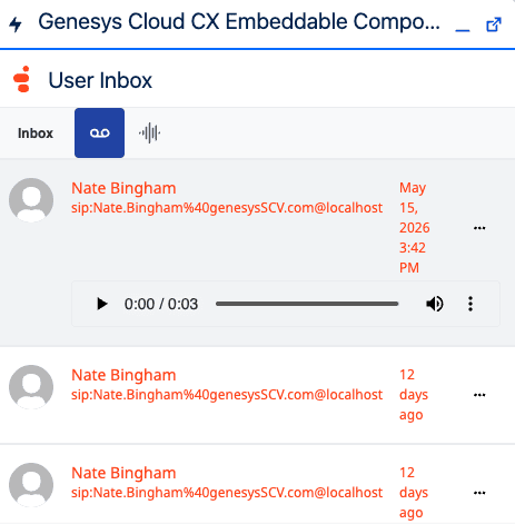 This image is a screenshot of the voicemail in CX Cloud with the playback controls.