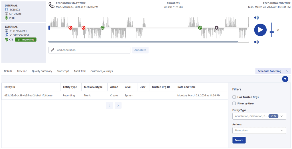 Click to enlarge. View an interaction’s audit trail