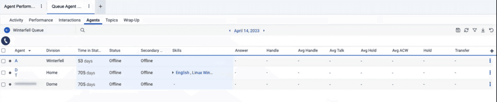 Click to enlarge. Queue Agent detail view