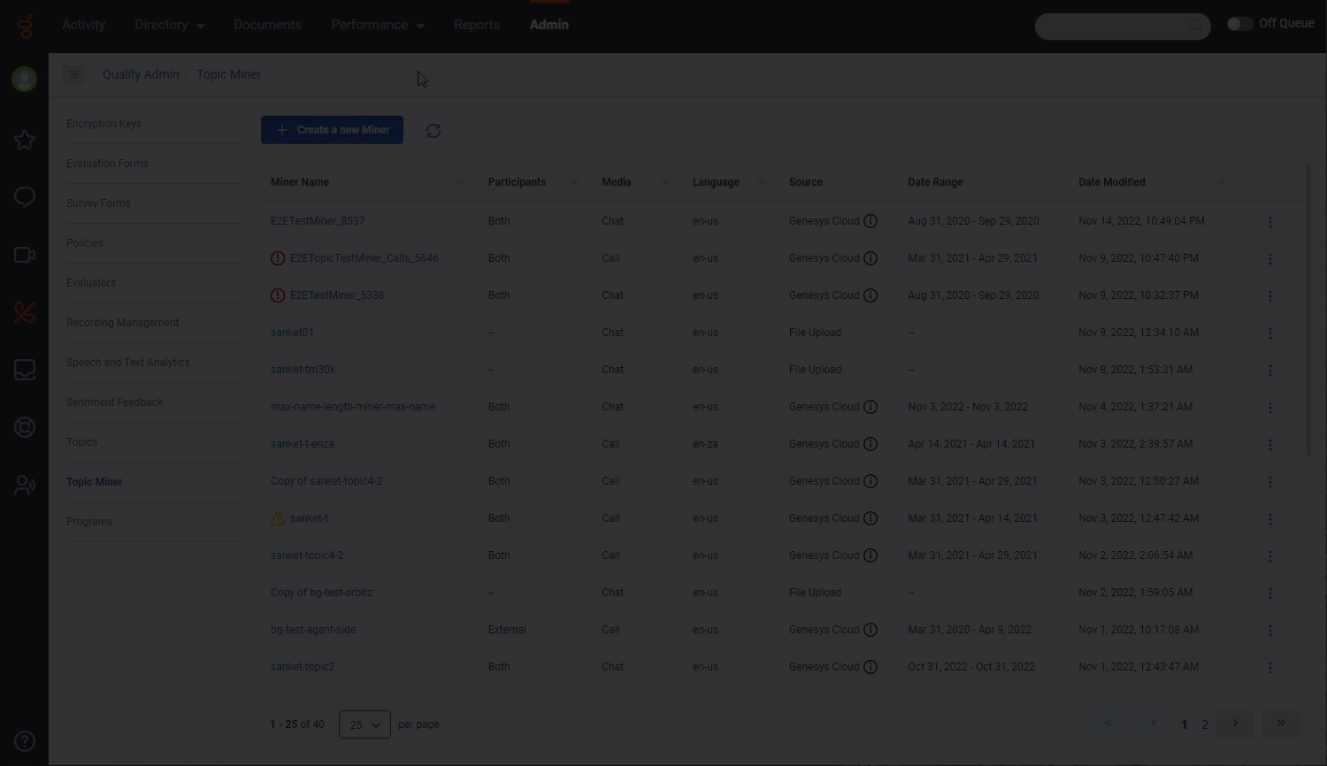 Click to enlarge. Create a miner from an external source