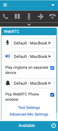 Click to enlarge. WebRTC Settings window