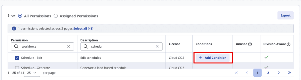 Click to enlarge. Screenshot showing condition option in permissions.