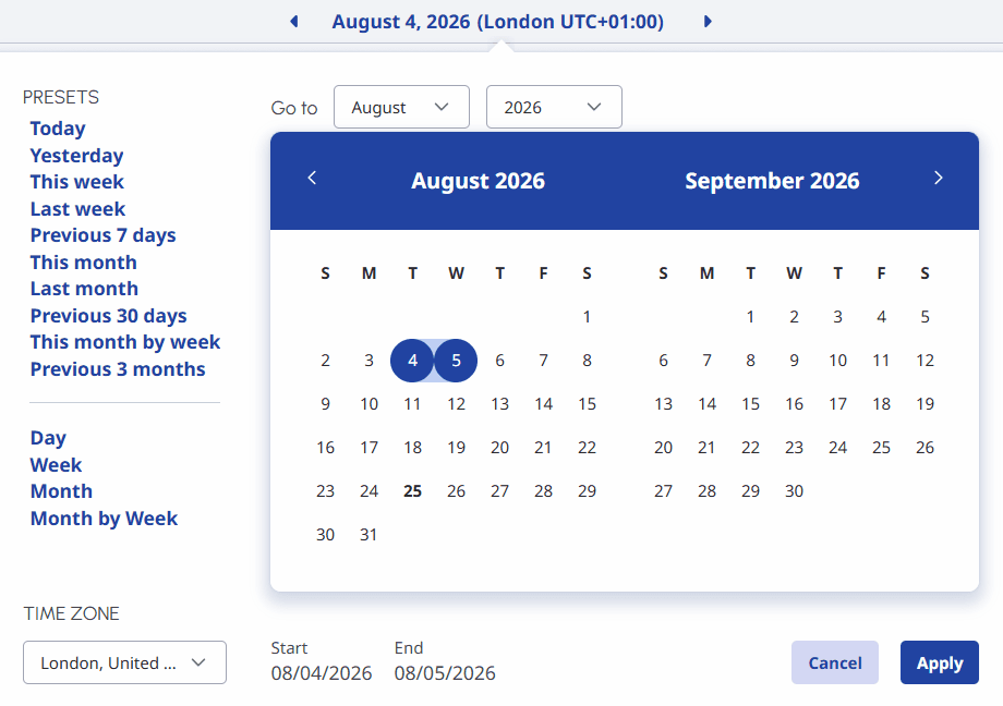Click to enlarge. Date filter with 3 months preset