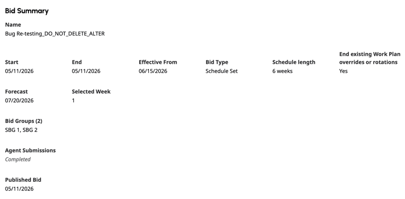 Click to enlarge. Displays the bid summary section.