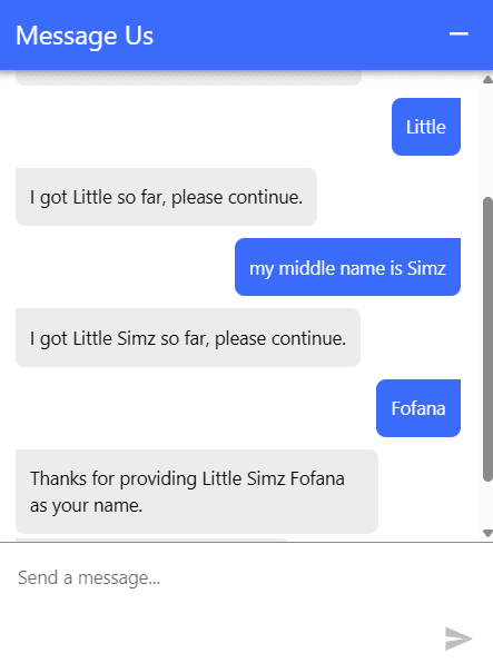 Click to enlarge. Status stays in progress because the user specifies that the entity being provided is a middle name