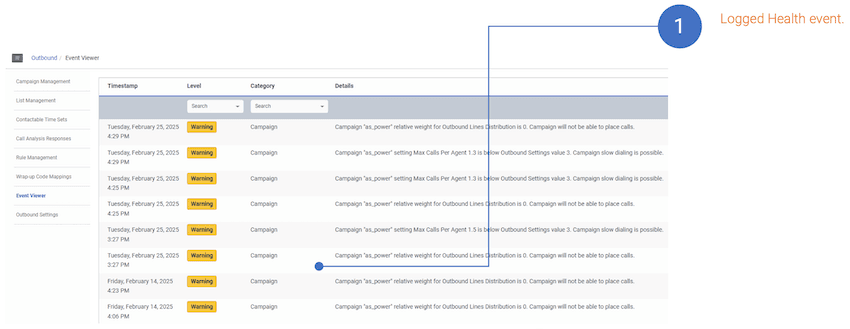 Click to enlarge. Updated outbound event viewer