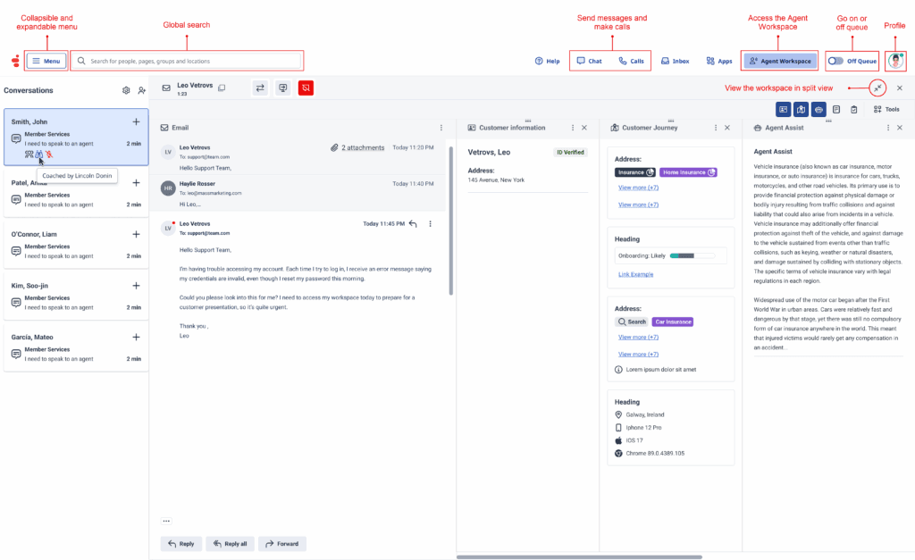 Click to enlarge. New navigation agent workspace