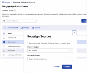 Click to enlarge. Screenshot showing reassign customer intent procedure.