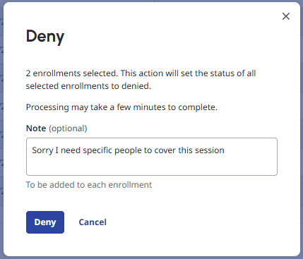 Click to enlarge. Displays the Deny dialog box.