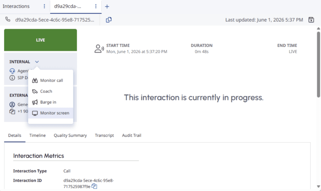 Click to enlarge. Displays the monitor a screen option during an interaction.