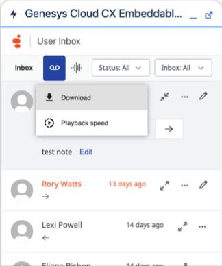 Click to enlarge. This image is a screenshot of the User Inbox component with the download option.
