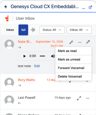 Click to enlarge. This image is a screenshot of the User Inbox component in CX Cloud.