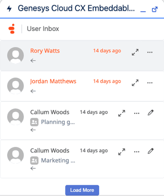 Click to enlarge. This image is a screenshot of the User Inbox component in the CX Cloud.