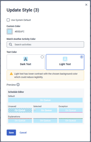 Click to enlarge. Text color override controls with contrast warning displayed