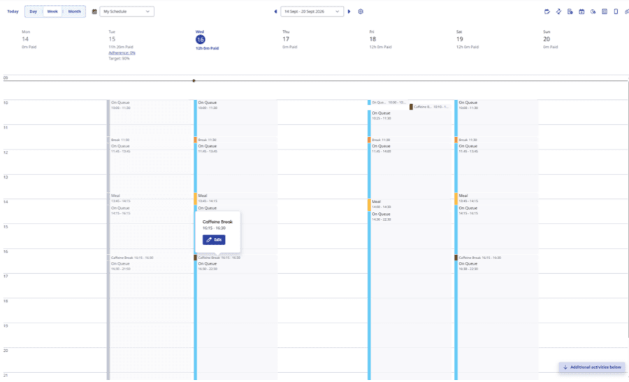 Click to enlarge. Displays the Schedule of the agent