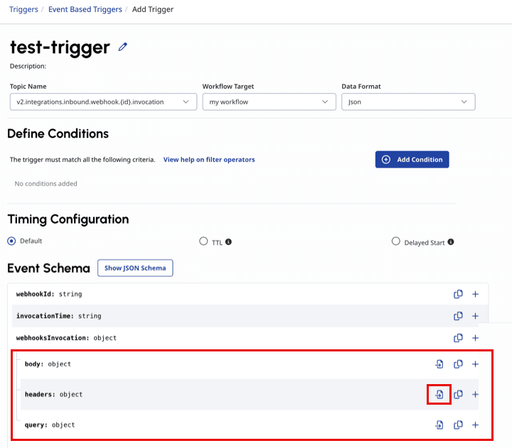 Click to enlarge. This image is a screenshot of the Load supplemental schema option while creating a trigger.